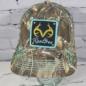 Realtree Hat Womens One Size Camo Teal Glitter Brand Logo Patch Snapback Cap